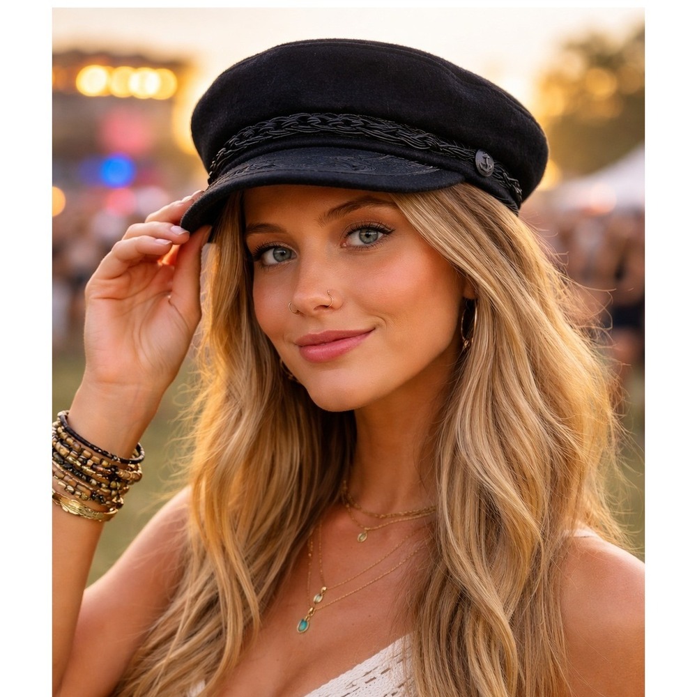 Greek Fisherman's Cap Adult Nautical Sailor Hat Black Wool Size 56-7 festival
